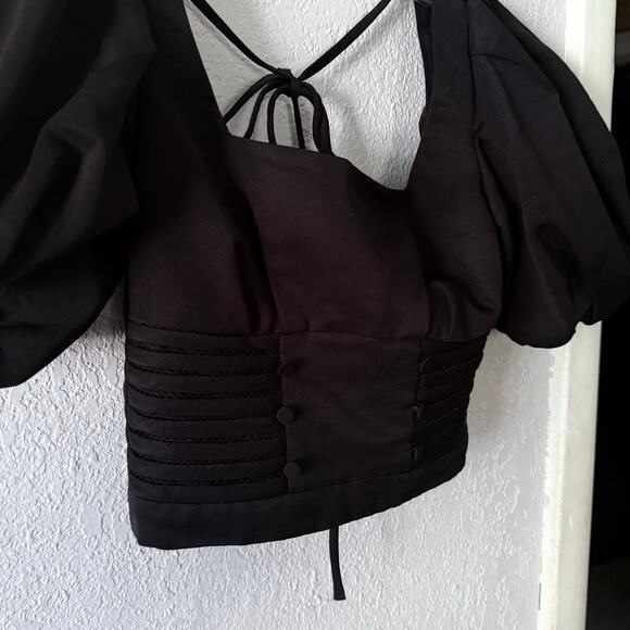 Self-Portrait Ottoman Square Neck Open Back Top Black Size 0 EUC - Picture 8 of 9